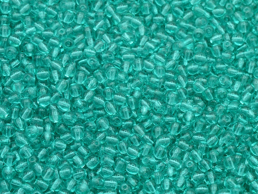 Round Druck Beads, Transparent Aqua (60110), Glass, Czech Republic