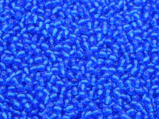 Round Druck Beads, Transparent Aqua (60310), Glass, Czech Republic