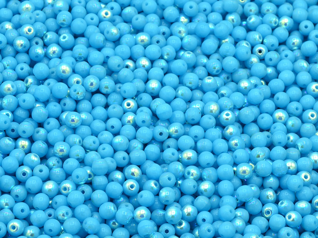 Round Druck Beads, Turquoise Blue Ab (63030-28701), Glass, Czech Republic