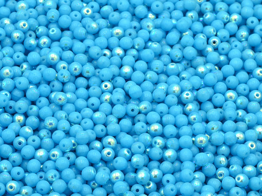 Round Druck Beads, Turquoise Blue Ab (63030-28701), Glass, Czech Republic
