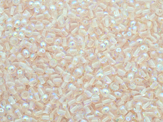 Round Druck Beads, Transparent Pink Ab (70110-28701), Glass, Czech Republic