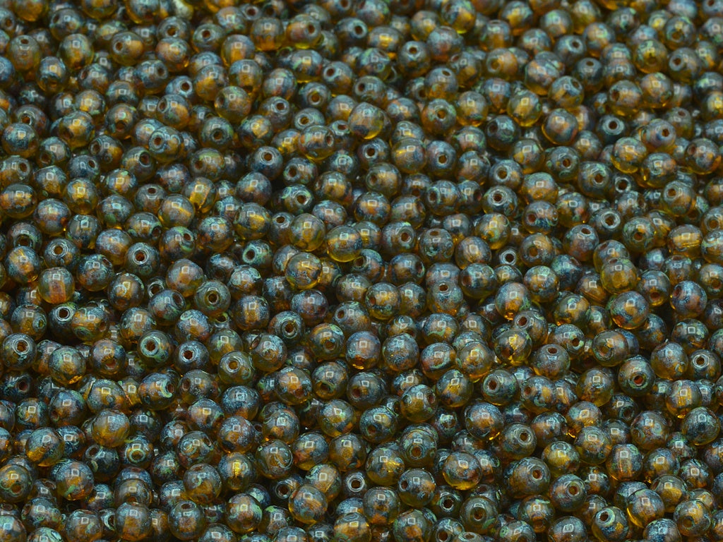 Round Druck Beads, Transparent Yellow Travertin (80000-86800), Glass, Czech Republic