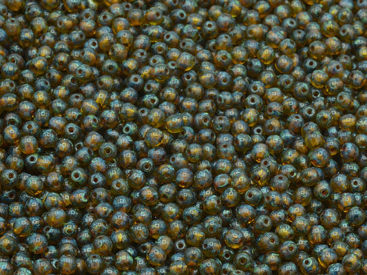 Round Druck Beads, Transparent Yellow Travertin (80000-86800), Glass, Czech Republic