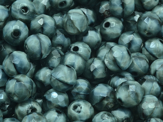 Faceted Round Fire Polished Beads, Striped Dark Gray (26407), Glass, Czech Republic