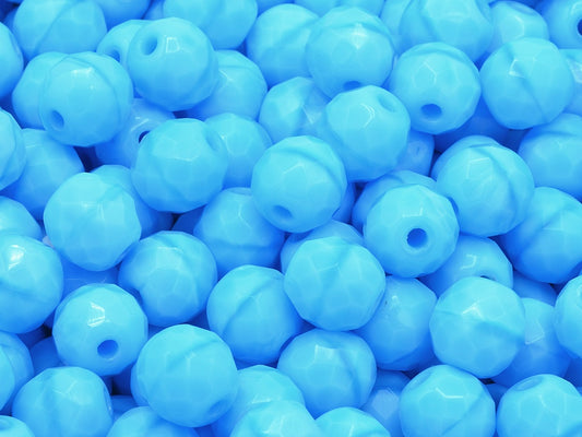 Faceted Round Fire Polished Beads, Silky Blue (64010), Glass, Czech Republic