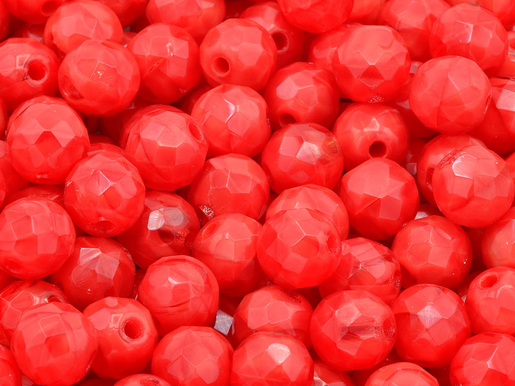 Faceted Round Fire Polished Beads, Mix Orange Red (96027), Glass, Czech Republic