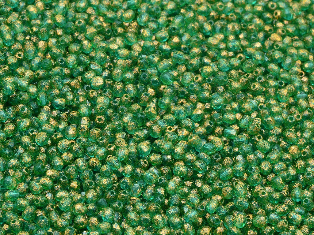 Faceted Round Fire Polished Beads, Transparent Green Emerald 12503 (50720-12503), Glass, Czech Republic
