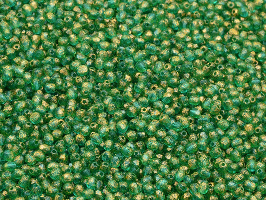 Faceted Round Fire Polished Beads, Transparent Green Emerald 12503 (50720-12503), Glass, Czech Republic