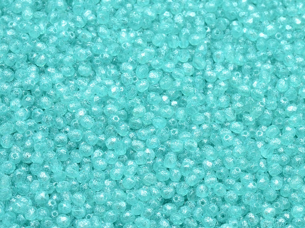 Faceted Round Fire Polished Beads, Transparent Aqua 12504 (60110-12504), Glass, Czech Republic