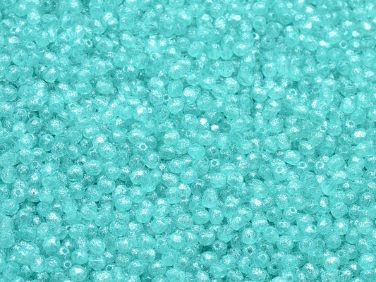Faceted Round Fire Polished Beads, Transparent Aqua 12504 (60110-12504), Glass, Czech Republic