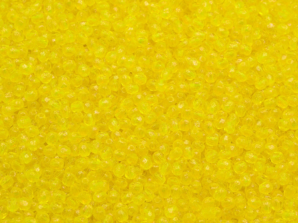 Faceted Round Fire Polished Beads, Transparent Yellow 12502 (80020-12502), Glass, Czech Republic