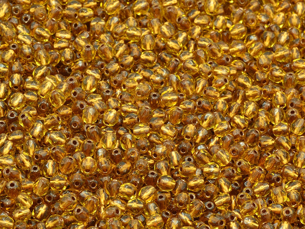 Faceted Round Fire Polished Beads, Transparent Orange Copper Lined (10060-68105), Glass, Czech Republic