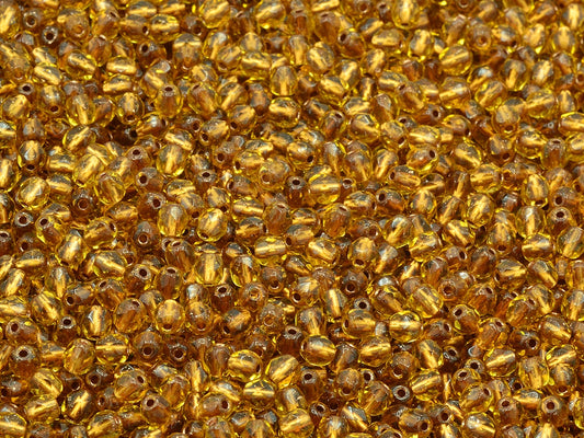 Faceted Round Fire Polished Beads, Transparent Orange Copper Lined (10060-68105), Glass, Czech Republic