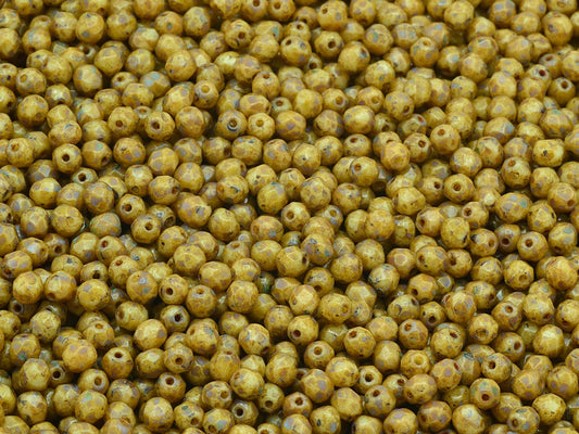 Faceted Round Fire Polished Beads, Opaque Beige Travertin (13010-86800), Glass, Czech Republic