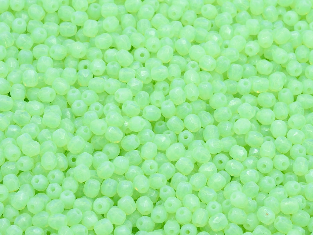 Faceted Round Fire Polished Beads, Opal Green (52000), Glass, Czech Republic