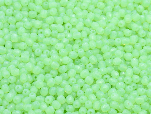 Faceted Round Fire Polished Beads, Opal Green (52000), Glass, Czech Republic