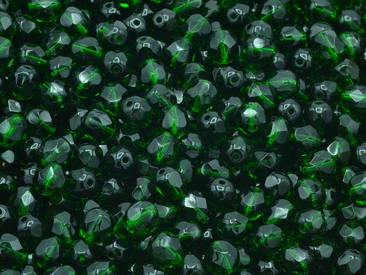 Faceted Round Fire Polished Beads, Transparent Green (50140), Glass, Czech Republic