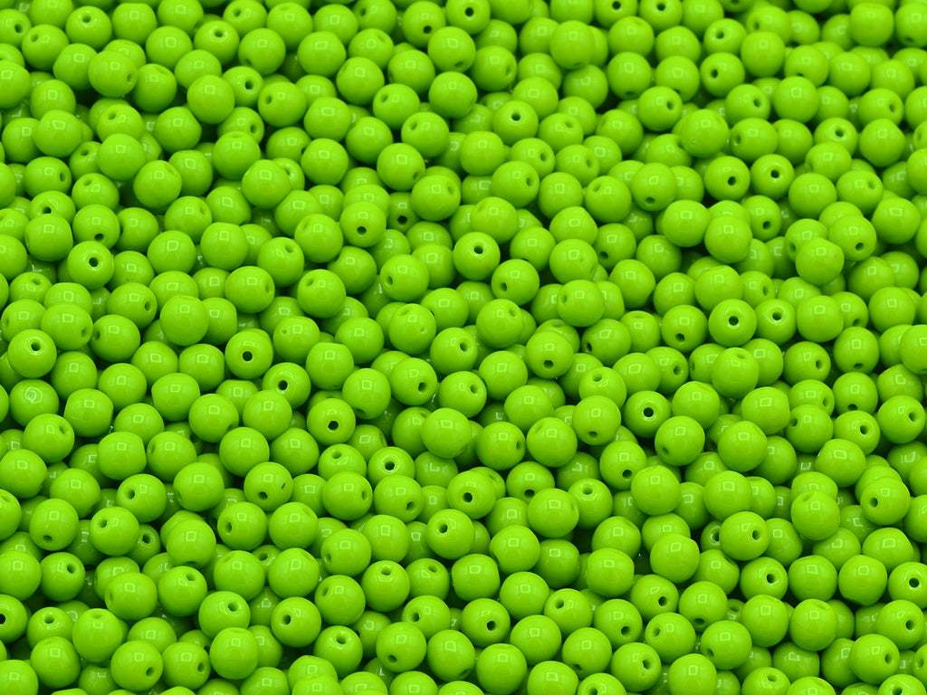 Round Druck Beads, Opaque Green (53400), Glass, Czech Republic