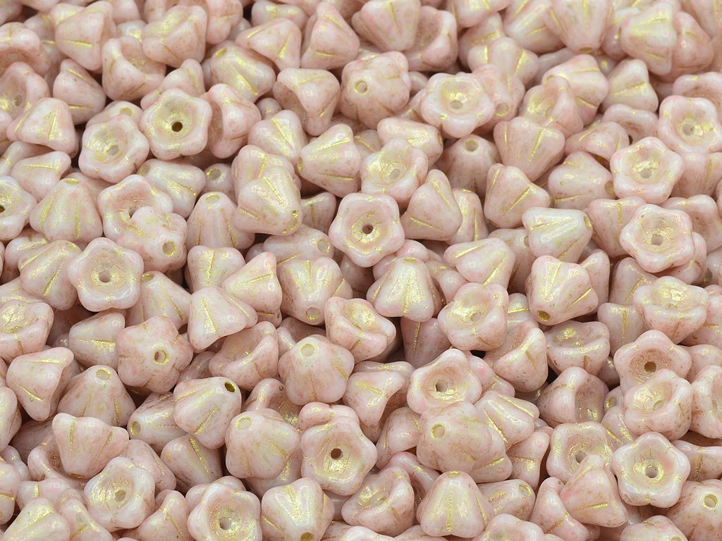 Bell Flower Beads, Chalk White Gold Lined Light Pink (03000-54202-34304), Glass, Czech Republic