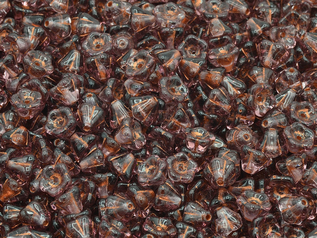 Bell Flower Beads, Transparent Light Amethyst Copper Lined (20040-54307), Glass, Czech Republic