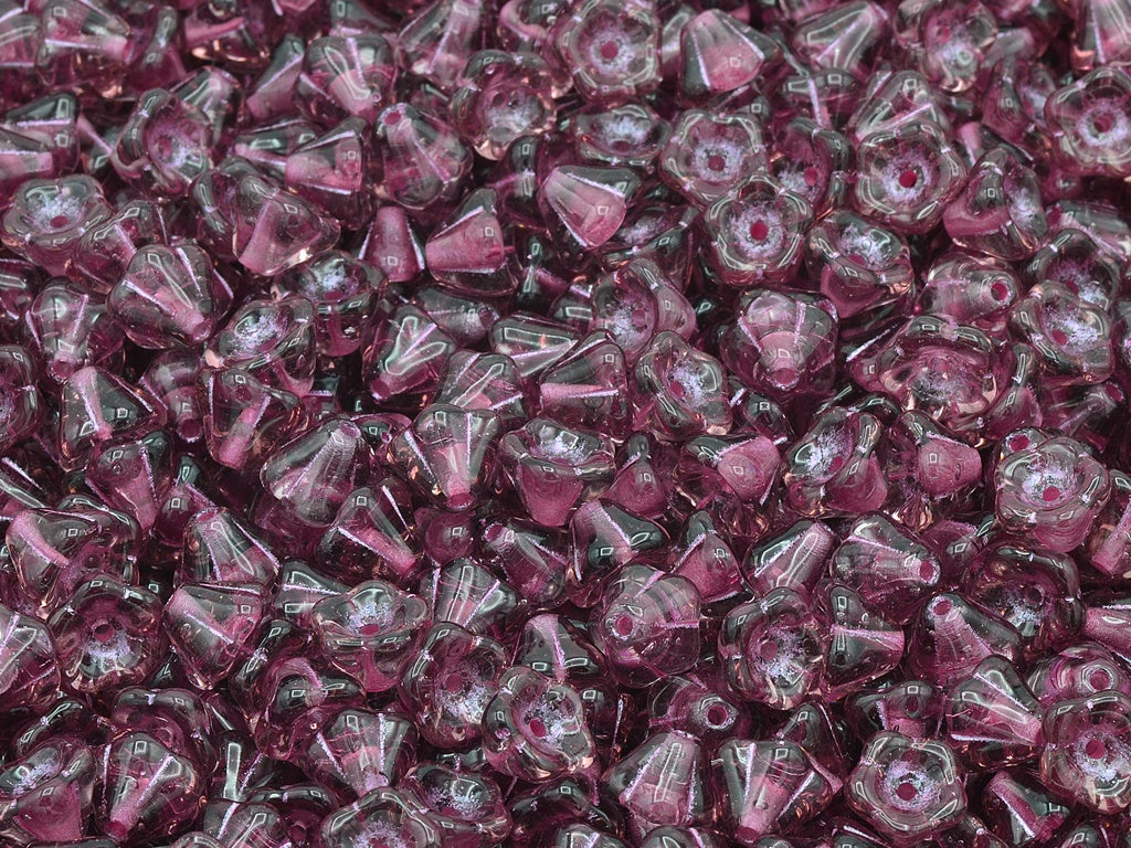 Bell Flower Beads, Transparent Light Amethyst Pink Lined (20040-54321), Glass, Czech Republic