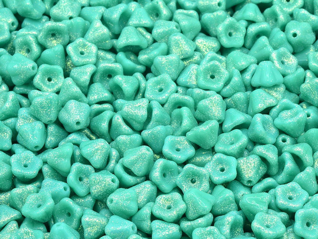 Bell Flower Beads, Turquoise 12501 (63130-12501), Glass, Czech Republic