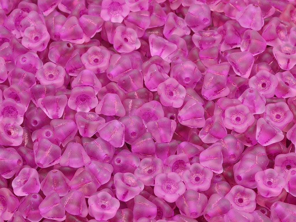 Bell Flower Beads, Transparent Pink Matte 54570 (70110-84110-54570), Glass, Czech Republic