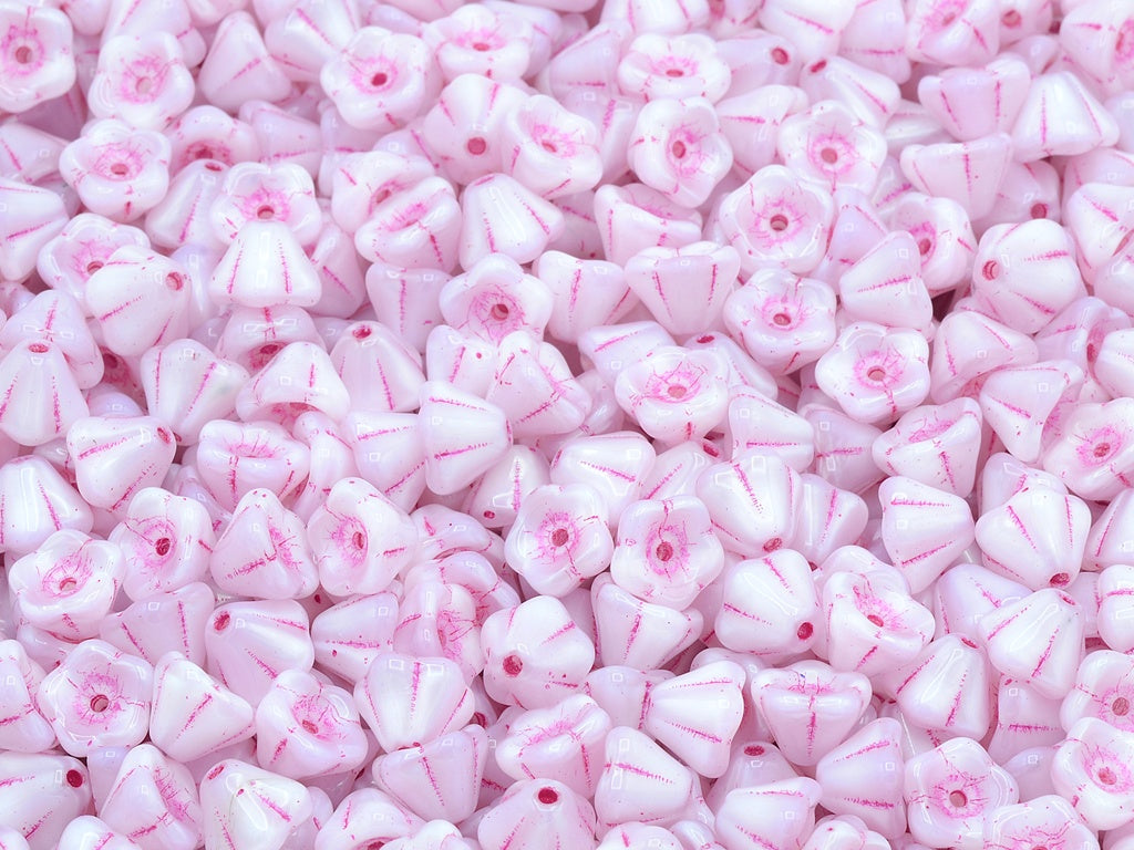 Bell Flower Beads, Opal Pink Pink Lined (71000-43807), Glass, Czech Republic