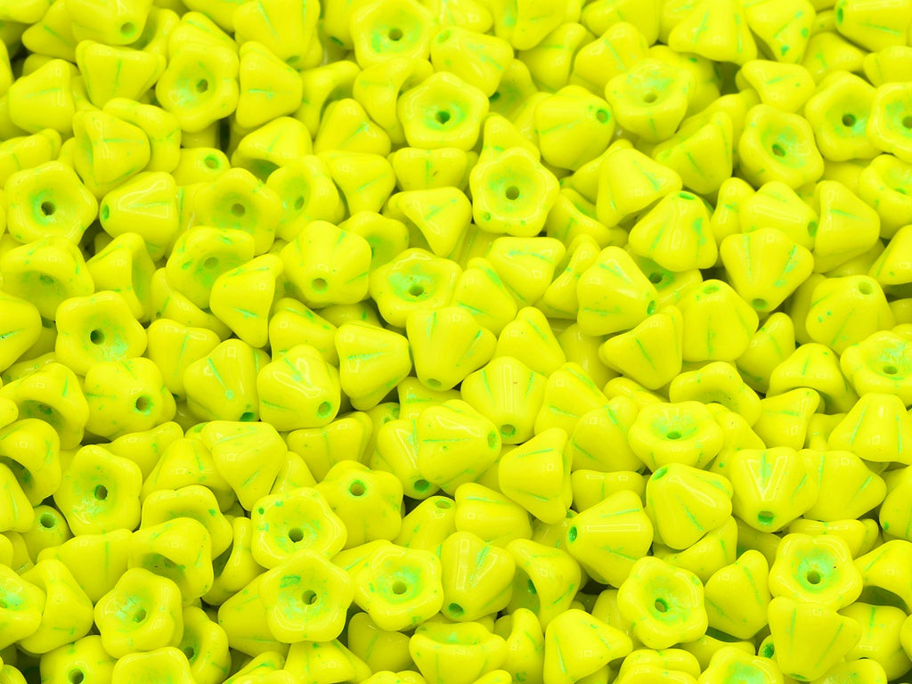 Bell Flower Beads, Yellow Green (83120-43813), Glass, Czech Republic
