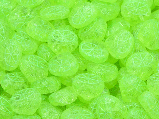 Flat Lemon Half Beads, Transparent Yellow Cracked Green Lined (80130-85500-54322), Glass, Czech Republic