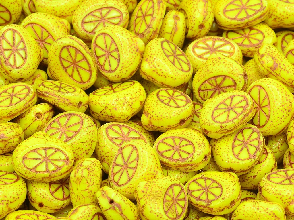 Flat Lemon Half Beads, Yellow Copper Lined (83120-54307), Glass, Czech Republic