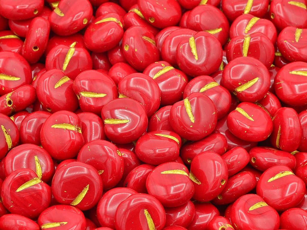 Apple Fruit Beads, Opaque Red Gold Lined (93210-54302), Glass, Czech Republic