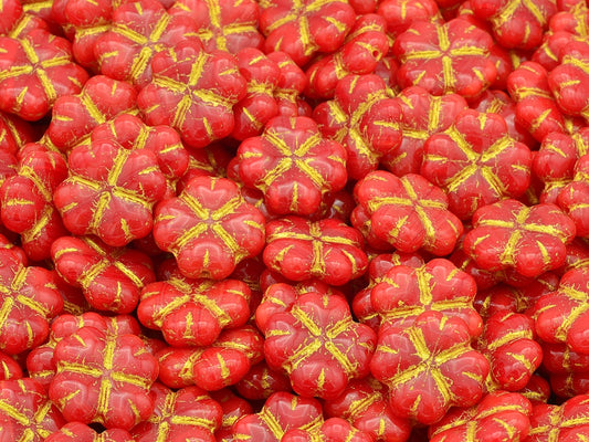 4-Leaf Clover Beads, Opal Red Gold Lined (91250-54302), Glass, Czech Republic