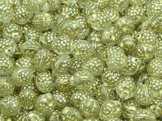 Strawberry Friut Beads, Crystal Gold Lined (00030-54202), Glass, Czech Republic