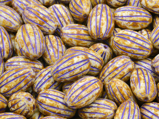 Olive Melon Beads, Chalk White Travertin 43810 (03000-86800-43810), Glass, Czech Republic