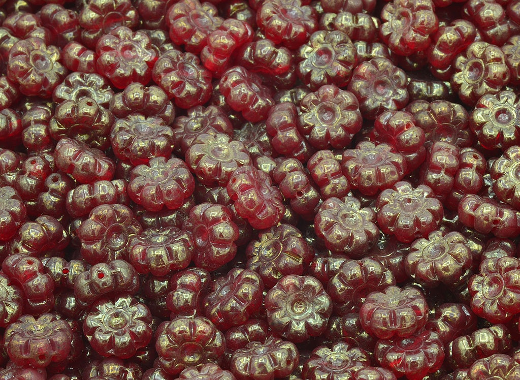 Flat Flower Beads, Ruby Red Terracotta Red (90080-15495), Glass, Czech Republic