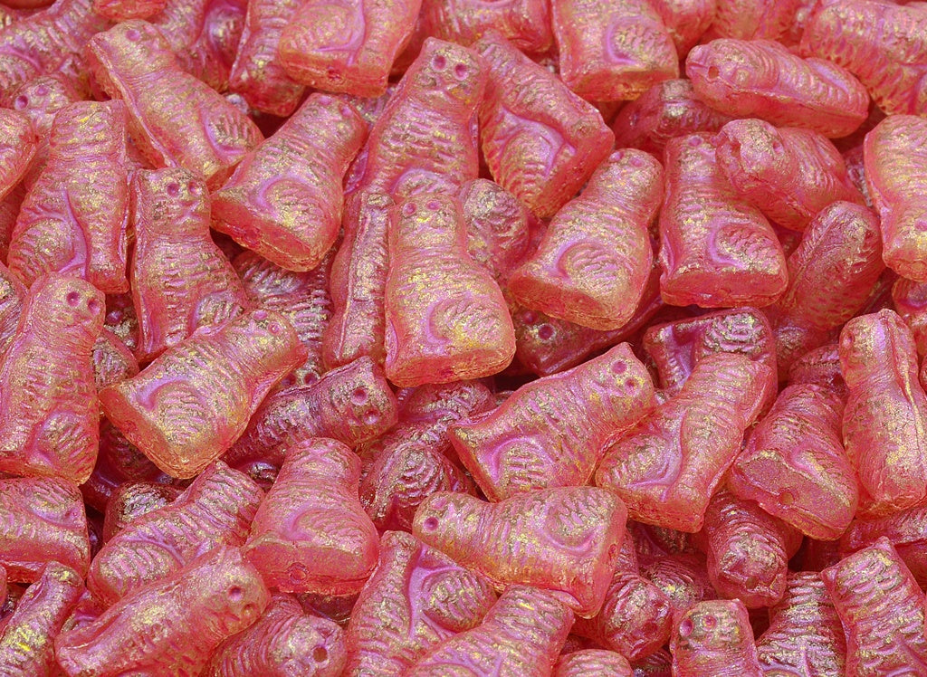 Sitting Cat Beads, Crystal Pink Lined Light Yellow (00030-43807-34302), Glass, Czech Republic