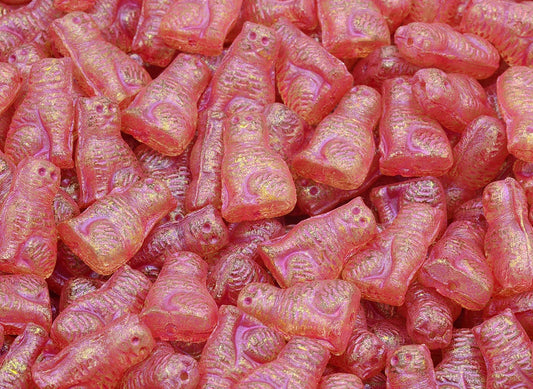 Sitting Cat Beads, Crystal Pink Lined Light Yellow (00030-43807-34302), Glass, Czech Republic