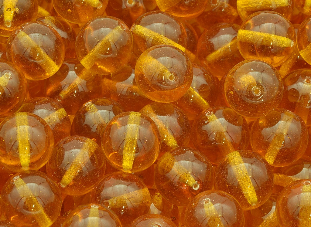 Round Druck Beads, Transparent Orange (10060), Glass, Czech Republic