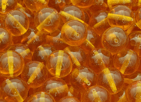 Round Druck Beads, Transparent Orange (10060), Glass, Czech Republic