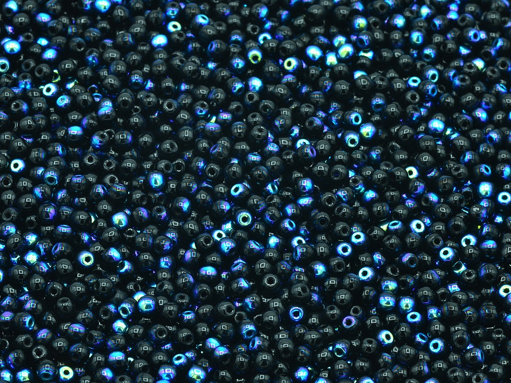 ラウンドドラックビーズ、ブラックAb（23980-28701）、ガラス、チェコ共和国