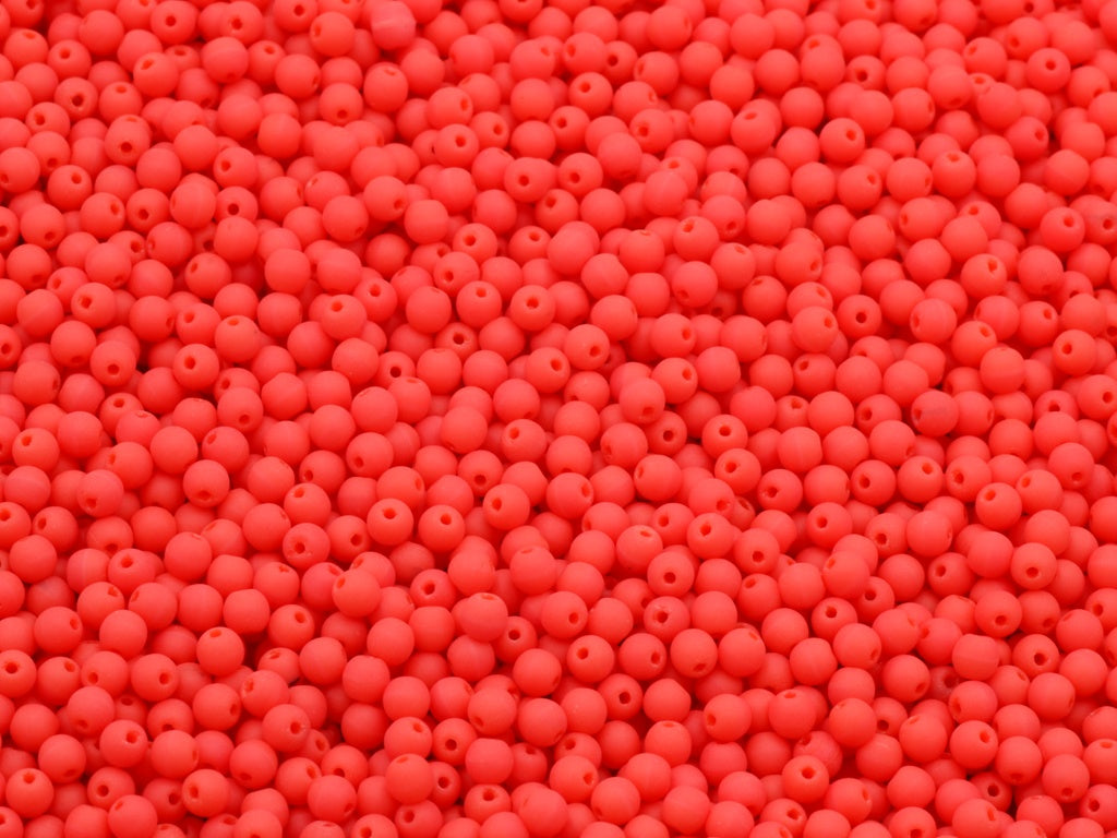 Round Druck Beads, Red Matte (93400-84110), Glass, Czech Republic