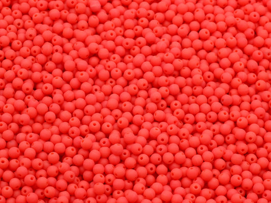 Round Druck Beads, Red Matte (93400-84110), Glass, Czech Republic