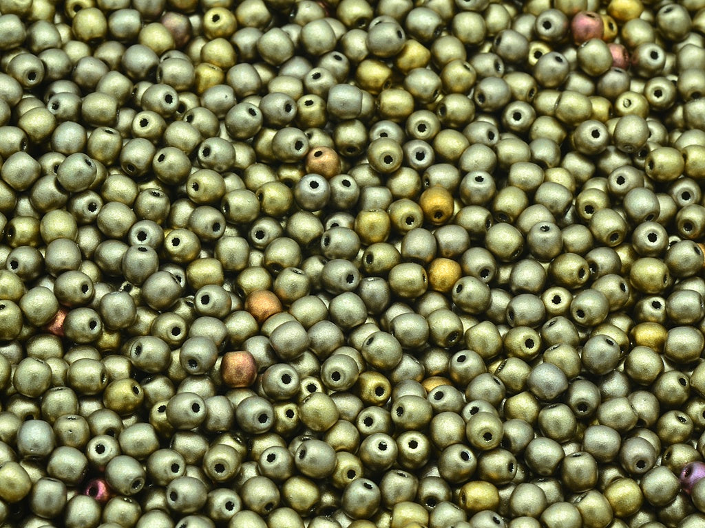 Round Druck Beads, Copper Gold Iris (01610), Glass, Czech Republic
