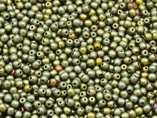 Round Druck Beads, Copper Gold Iris (01610), Glass, Czech Republic