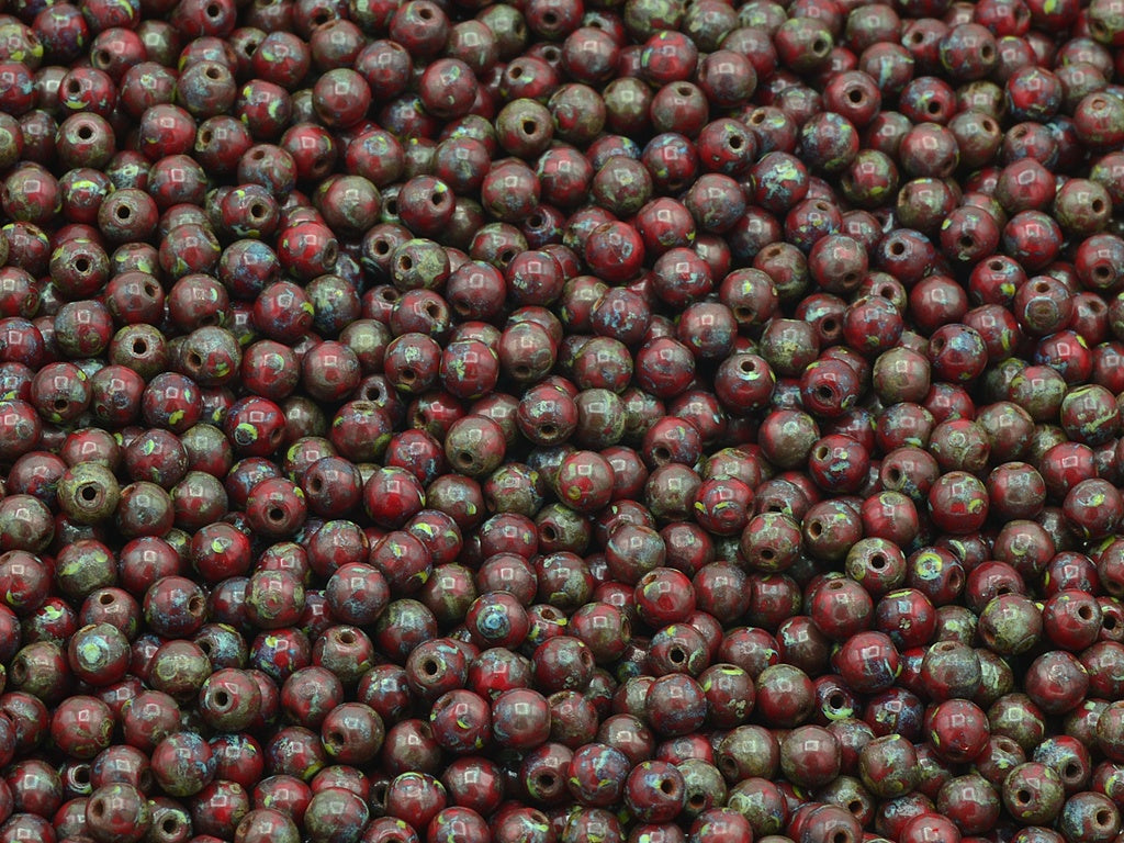 Round Druck Beads, Red Travertin (93190-86800), Glass, Czech Republic