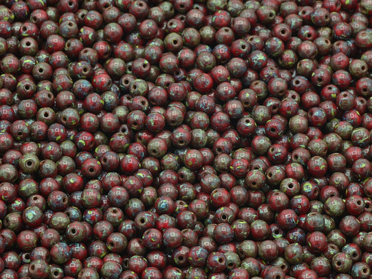 Round Druck Beads, Red Travertin (93190-86800), Glass, Czech Republic
