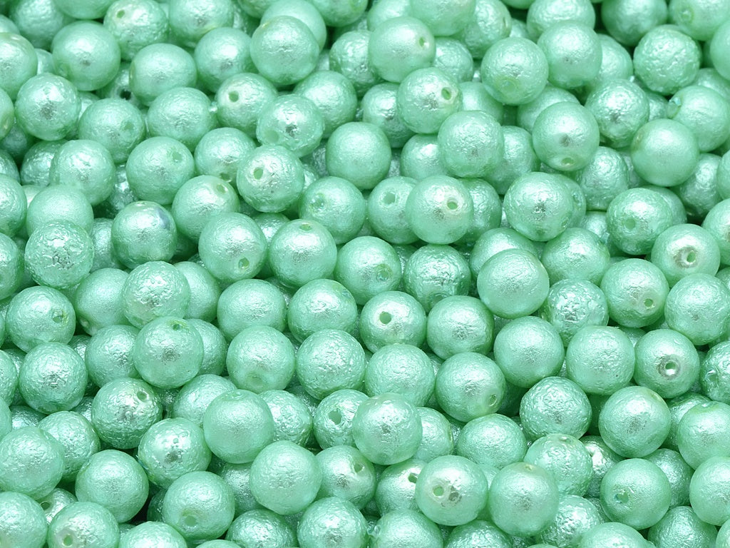 Round Druck Beads, White Etched 75432 (02010-LEPT-75432), Glass, Czech Republic