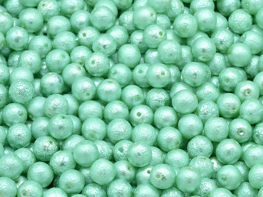Round Druck Beads, White Etched 75432 (02010-LEPT-75432), Glass, Czech Republic