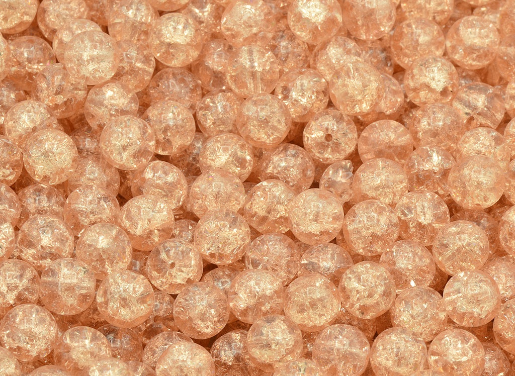 Round Druck Beads, Transparent Pink Cracked (70120-85500), Glass, Czech Republic